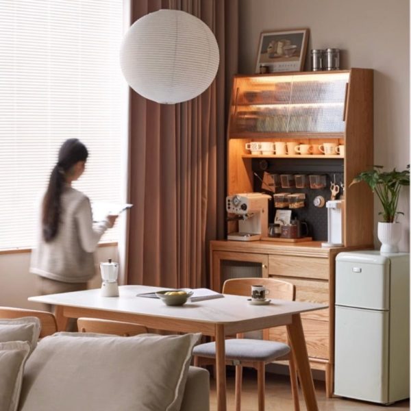 Agnes Solid Wood Sideboard with LED Lighting | Space-Saving Design