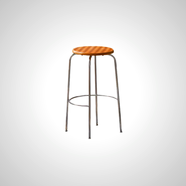 Checkered Wood Bar Stool with Chrome Legs