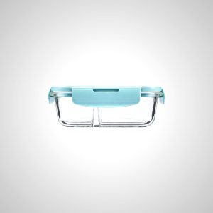 2-Compartment Glass Food Container with Lid - Blue