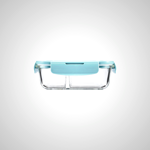 2-Compartment Glass Food Container with Lid - Blue