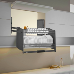 Higold Stainless Steel Pull-Out Dish Basket for Plates & Bowls - Space-Saving Kitchen Storage