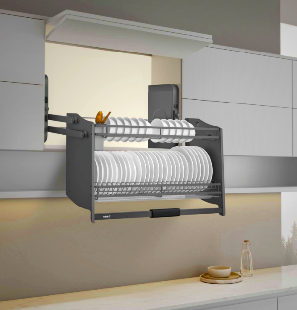 Higold Stainless Steel Pull-Out Dish Basket for Plates & Bowls - Space-Saving Kitchen Storage