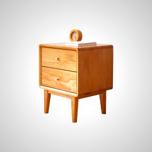 Elli Bedside Table - White Oak Wood with 2 Drawers