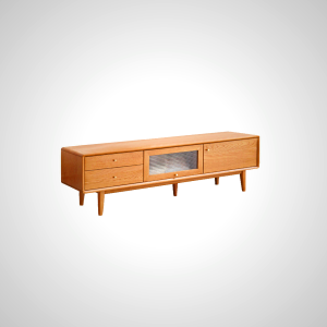 Elsie Fluted Glass TV Console - Solid Oak Wood Storage Cabinet