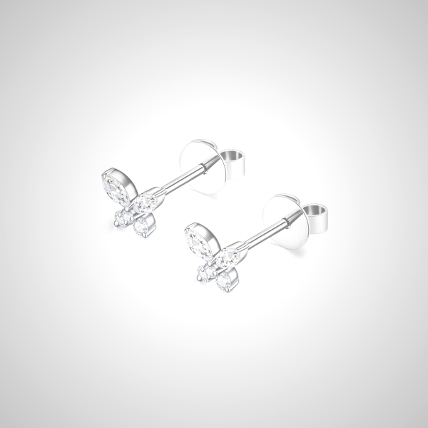 Butterfly Diamond Stud Earrings - Silver