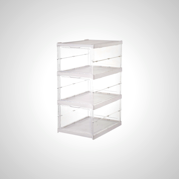 3-Layer Transparent Foldable Shoe Storage Box - White