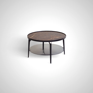 Celeste Coffee Table - Black Marble Effect with Glass Shelf