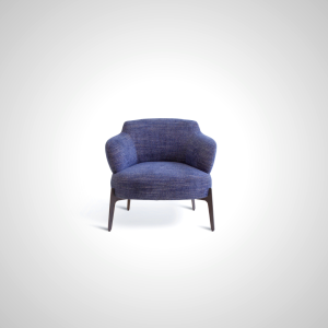 Emery Lounge Chair - Modern Navy Fabric with Wood Legs
