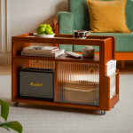 Hayden Solid Wood Side Table with Wheels - Modern Bedside Storage