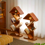 Haus Solid Wood Bookshelf with LED Lighting - Teak Finish
