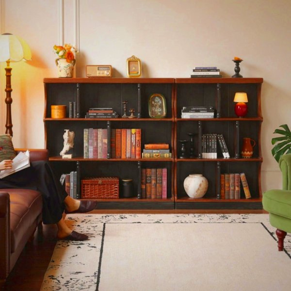 Hadid Solid Wood Bookshelf with Walnut Finish - Mid-Century Modern Design